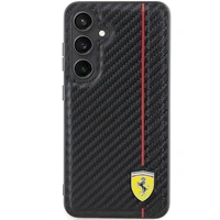 Ferrari Carbon Printed Line dėklas telefonui Samsung Galaxy S24 - juodas