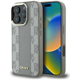 DKNY languotas raštas Magnetinis iPhone 16 Pro dėklas - smėlio spalvos
