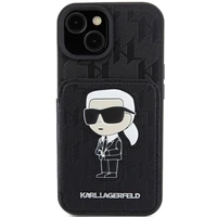 Karl Lagerfeld Saffiano Cardslots and Stand Monogram Ikonik Patch Dėklas telefonui iPhone 15 - juodas