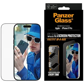 PanzerGlass itin platus Fastfit grūdintas apsauginis stiklas iPhone 17 Pro telefonui