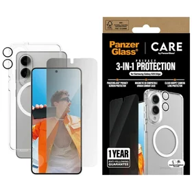 CARE by PanzerGlass Flagmanas 3in1 dėklas + privatumo stiklas + objektyvas Samsung Galaxy S25 Edge - skaidrus