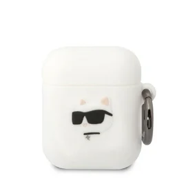 Karl Lagerfeld KLA2RUNCHH AirPods 1/2 dėklas baltas/baltas silikoninis Choupette galva 3D