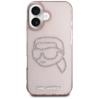 Karl Lagerfeld IML Rhinestones Karl Head dėklas telefonui iPhone 16 rožinis