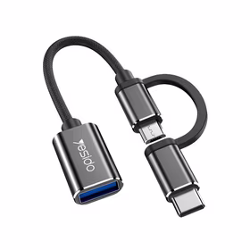 YESIDO ADAPTER OTG GS02 2IN1 TYPE-C/MICRO MALE - USB FEMALE 10CM juodas