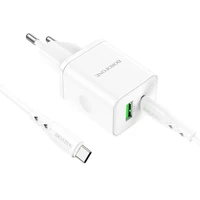 Įkroviklis Borofone BN7 20W USB-C/USB-A + USB-C to USB-C cable 1.0m baltas