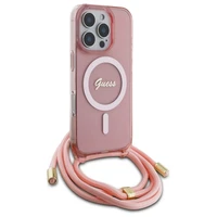 Guess Crossbody Cord Script Magnetinis dėklas iPhone 16 Pro Max - rožinis