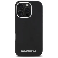 Karl Lagerfeld Saffiano pilnai aptrauktas pailgo metalinio logotipo magnetinis dėklas telefonui iPhone 16 Pro - juodas