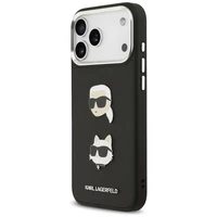 Karl Lagerfeld FW Grūdintas Karl & Choupette galvos ženkliukai ir logotipas iPhone 17 Pro Max dėklas - juodas
