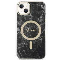 Rinkinys Guess GUBPP14MHMEACSK dėklas + įkroviklis iPhone 14 Plus 6.7" juodas/kietas dėklas Marmuras Magnetinis