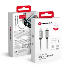 Kabelis (m) Metalinis C237 kabelis Type C į Type C PD QC4.0 3A 60W 2 m sidabrinis