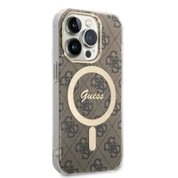 Rinkinys Guess GUBPP14XH4EACSW dėklas + įkroviklis iPhone 14 Pro Max 6.7" rudas/kietas dėklas 4G Spausdinimas Magnetinis