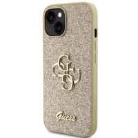 Guess Glitter Script Big 4G dėklas telefonui iPhone 15 - auksinė
