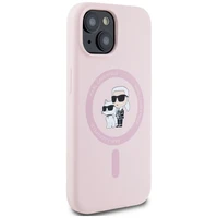 Karl Lagerfeld silikoninis Karl&Choupette Magnetinis dėklas telefonui iPhone 15 Plus - rožinis