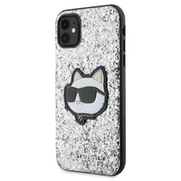 Karl Lagerfeld KLHCN61G2CPS iPhone 11 / Xr 6.1" sidabrinis kietas dėklas Blizgučiai Choupette Emblema