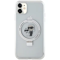 Karl Lagerfeld KLHMN61HMRSKCH iPhone 11 / Xr 6.1" baltas/baltas kietas dėklas su žiediniu stovu Karl&Choupette Magnetinis