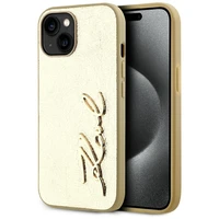 Karl Lagerfeld Wrinkled Metal Signature dėklas telefonui iPhone 15 - auksinė