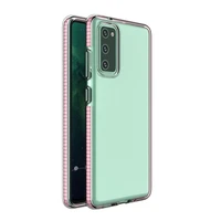 Dėklas telefonui Spring Case – skaidrus TPU gelio dėklas su spalvingu rėmeliu, skirtas Samsung Galaxy A02s EU – šviesiai rožinis