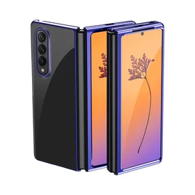 Plating dėklas telefonui Samsung Galaxy Z Fold 4 su metaliniu rėmeliu mėlynas
