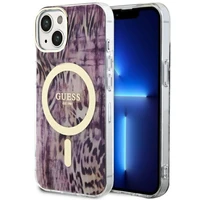 Guess Leopard Magnetinis dėklas telefonui iPhone 14 - rožinė