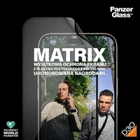 PanzerGlass Matrix Ultra-Wide-Fit hibridinis stiklas iPhone 15 Plus su pozicionieriumi