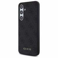 Guess GUHCS24FEG4GFGR S24 FE S721 pilkas/pilkas kietas dėklas 4G Metalinis Auksinis Logotipas