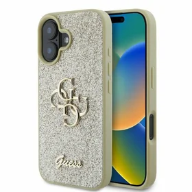 Guess Fixed Glitter Big 4G dėklas telefonui iPhone 16 - auksinis