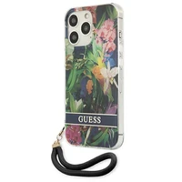 Guess GUHCP13XHFLSB iPhone 13 Pro Max 6.7" mėlynas kietasis dėklas su gėlių dirželiu