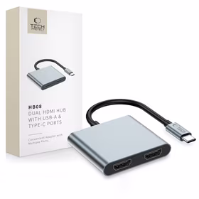 "Tech-Protect" HB08 4in1 USB-C + USB2.0 + 2 x HDMI 4K 60HZ adapteris - pilkas