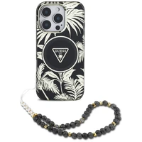 Guess Palm Trees Triangle Pearl Strap MagSafe dėklas telefonui iPhone 16 Pro juodas