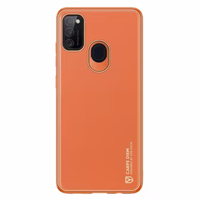 Dux Ducis Yolo elegantiškas dėklas iš minkšto TPU ir PU odos skirtas Samsung Galaxy M30s oranžinis