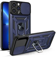 Hybrid Armor Camshield dėklas telefonui iPhone 13 Pro šarvuotas dėklas su kameros dangteliu mėlynas