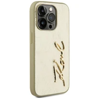 Karl Lagerfeld Wrinkled Metal Signature dėklas telefonui iPhone 15 Pro Max - auksinis