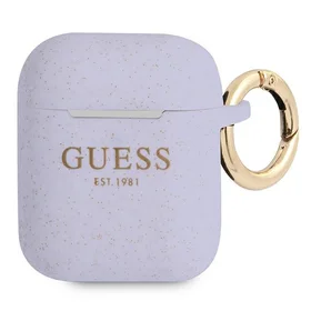 Guess GUA2SGGEU AirPods dėklas violetinė/violetinė Silikonas Blizgučiai