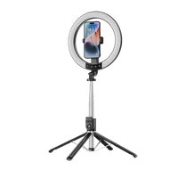 Blavec Selfie žiedo lempa Aura LED žiedas P-55 25cm trikojis + nuotolinio valdymo pultas + 2,3 metrai (RLP55-TRB23) juoda