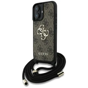 Guess 4G Big Logo Cord Stap dėklas telefonui iPhone 16 - rudas
