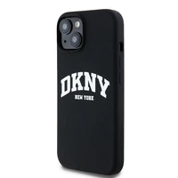 DKNY Skystas silikoninis dėklas MagSafe iPhone 15 / 14 / 13 su balto logotipo spauda - juodas (m)