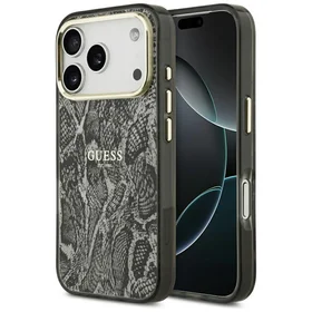 Guess Pitono rašto magnetinis dėklas iPhone 17 Pro - juodas