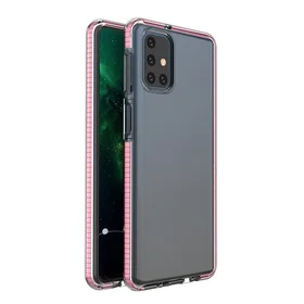 Spring Case skaidrus TPU gelis apsauginis dėklas su spalvotu rėmeliu Samsung Galaxy M31s šviesiai rožinė