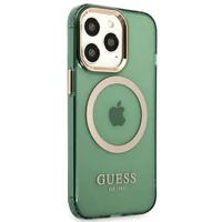 Guess GUHMP13LHTCMA iPhone 13 Pro / 13 6.1" žalias/khaki kietas dėklas telefonui su auksiniu kontūru, permatomas Magnetinis MagSafe