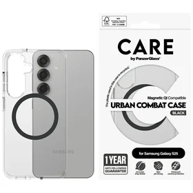 CARE by PanzerGlass Flagship Urban Combat juodas QI dėklas Samsung Galaxy S25 - permatomas
