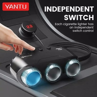 Automobilio cigarečių degiklio lizdo daliklis LM21 - 3 lizdai + USB + Type C - QC 3.0 PD 3A 122W su ekranu ir laidu