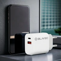 Blavec sieninis įkroviklis BC-2 - USB + Type C - QC 3.0 PD 20W su Type C į Type C kabeliu (TCBC2-UCW20+CC) baltas