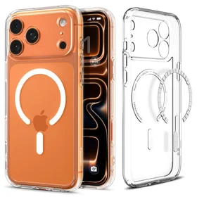 Spigen Ultra Hybrid Magnetinis dėklas telefonui iPhone 17 Pro - skaidrus ir baltas