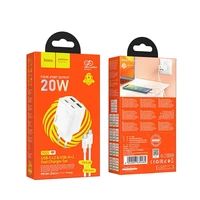 Įkroviklis telefonui Hoco 2 x USB C + 2 x USB A QC3.0 PD 3A 20W + kabelis USB C į USB C N55 balta