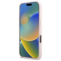 Guess Silikoninis Užrašas Metalinis Logotipas ir Rėmelis Dėklas telefonui iPhone 16 Pro Max - rožinis
