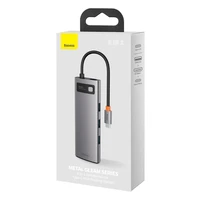 Baseus Metal Gleam 8in1 USB-C Hub - USB-C PD 100W 1x HDMI 4K 30Hz 1x SD ir microSD kortelių skaitytuvas 3x USB-A 3.2 1xRJ45 - pilkas
