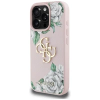 Guess Grained Roses Big 4G logo dėklas telefonui iPhone 16 Pro - rožinis