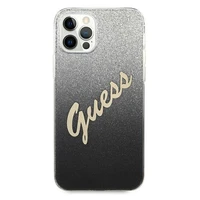 Guess GUHCP12LPCUGLSBK iPhone 12 Pro Max 6.7" juoda/juoda kietas dėklas Glitter Gradient Script