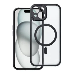 Dėklas telefonui – pilnai matinis magnetinis dėklas, suderinamas su MagSafe IPHONE 15, juodas