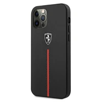 Ferrari FEOMSHCP12LBK iPhone 12 Pro Max juodas/juodas kietas dėklas Off Track Leather Nylon Stripe